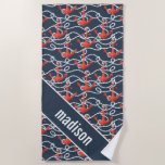 Add Your Name | Nautical Anchors And Rope Pattern Beach Towel