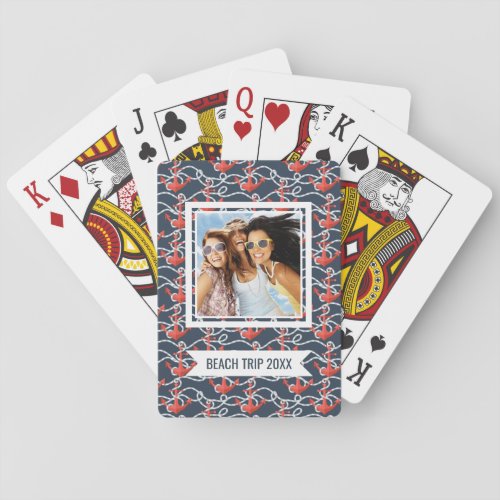 Add Your Name  Nautical Anchors And Rope Pattern Poker Cards