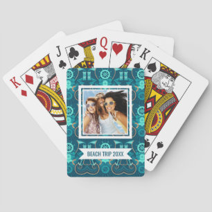 Add Your Name   Nautical Blue Design Poker Cards