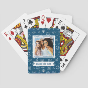 Add Your Name   Nautical Chalk Drawing Pattern Poker Cards