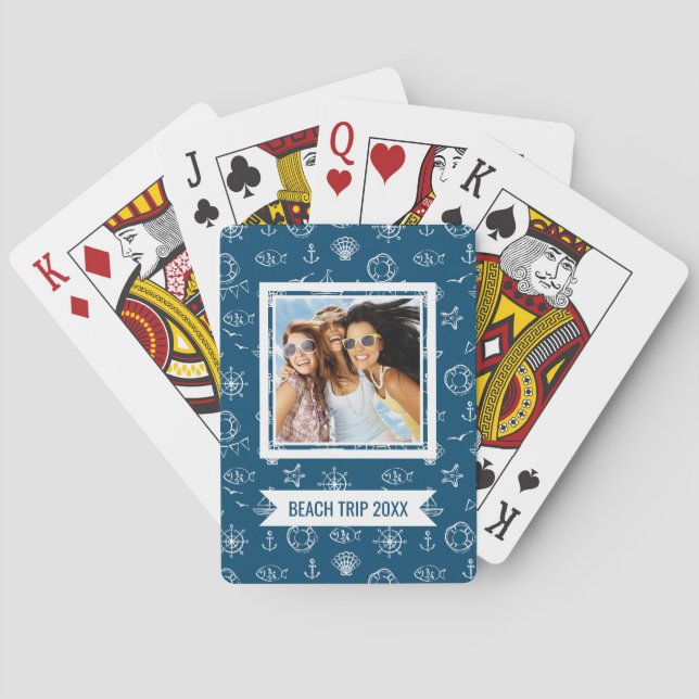Add Your Name | Nautical Chalk Drawing Pattern Poker Cards (Back)