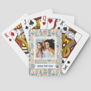Add Your Name   Nautical Newspaper Pattern Poker Cards