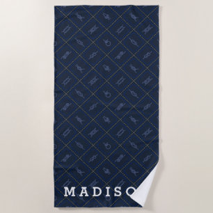 Add Your Name Nautical Rope Knot Pattern Beach Towel