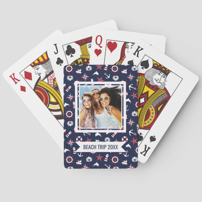 Add Your Name | Nautical Sea Pattern Poker Cards (Back)