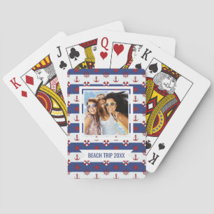 Add Your Name Nautical Stars And Stripes Pattern Poker Cards