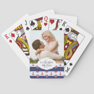 Add Your Name   Nautical Stars And Stripes Pattern Poker Cards