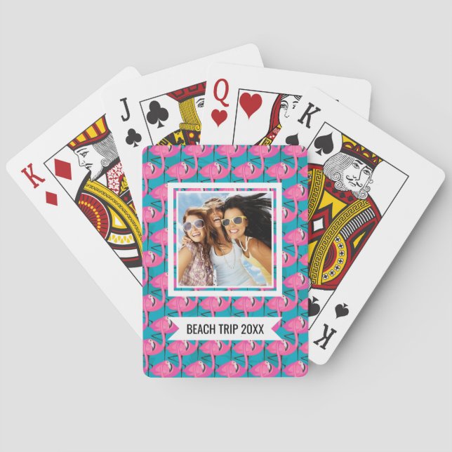 Add Your Name | Neon Flamingos Poker Cards (Back)