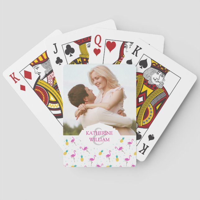 Add Your Name | Neon Flamingos Poker Cards (Back)