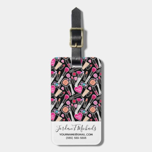 Add Your Name  Neon Makeup Pattern Luggage Tag