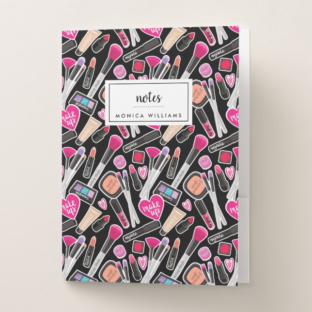 Add Your Name | Neon Makeup Pattern Pocket Folder (Front)