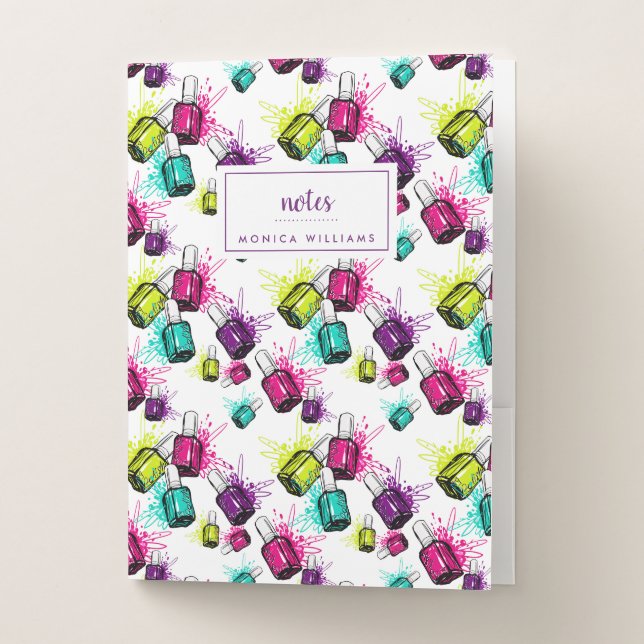 Add Your Name | Neon Nail Polish Pattern Pocket Folder (Front)