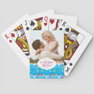 Add Your Name   Neon Yacht Pattern Poker Cards