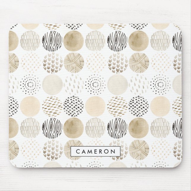 Add Your Name | Neutral Abstract Circle Pattern Mouse Pad (Front)