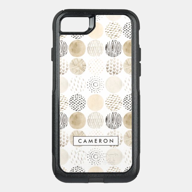 Add Your Name | Neutral Abstract Circle Pattern Otterbox iPhone Case (Back)