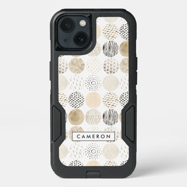 Add Your Name | Neutral Abstract Circle Pattern Otterbox iPhone Case (Back)