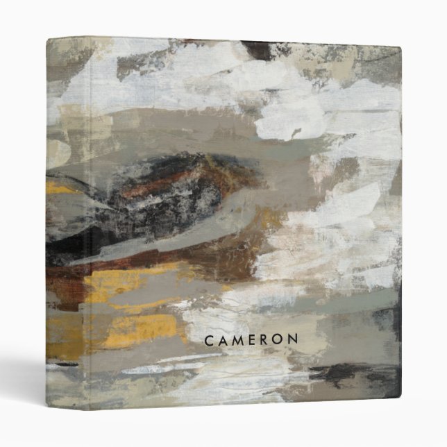 Add Your Name | Neutral Abstract Gray Print 3 Ring Binder (Front/Spine)