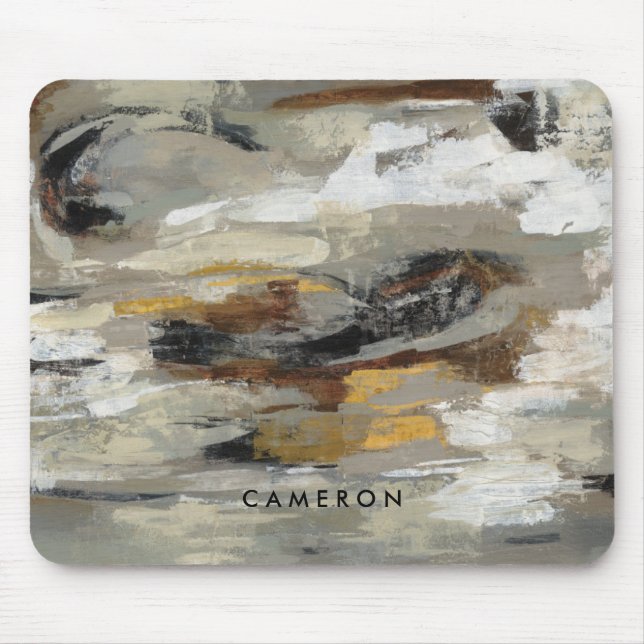 Add Your Name | Neutral Abstract Gray Print Mouse Pad (Front)