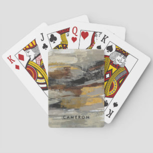 Add Your Name Neutral Abstract Gray Print Poker Cards
