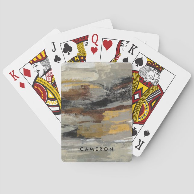 Add Your Name | Neutral Abstract Gray Print Poker Cards (Back)