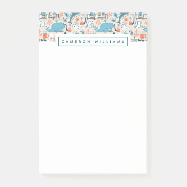Add Your Name | North Sea Cute Doodle Pattern Post-it Notes (Front)