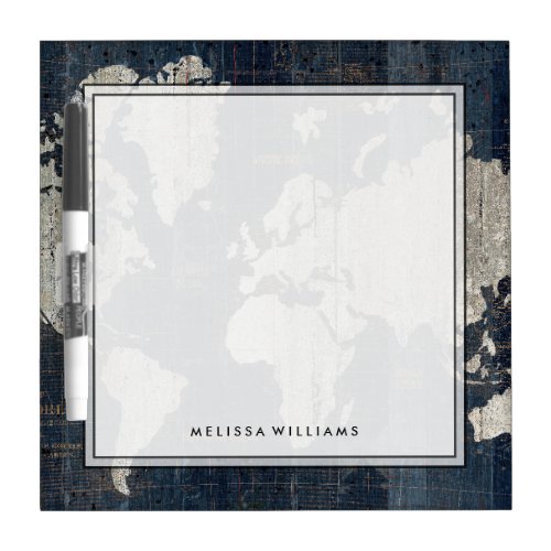 Add Your Name  Old World Map Blue Dry Erase Board