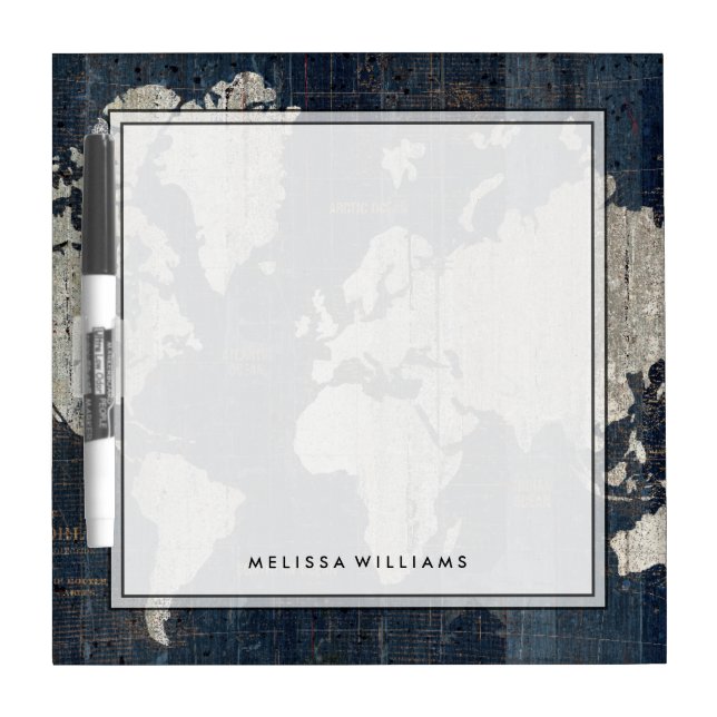 Add Your Name | Old World Map Blue Dry Erase Board (Front)
