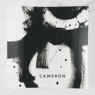 Add Your Name Onyx Gesture - Black Paint Strokes Trinket Tray