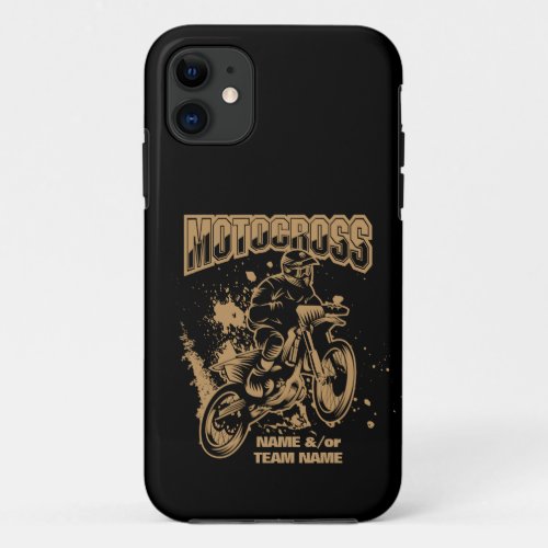 Add Your Name or Team Name Motocross Rider on Bike iPhone 11 Case