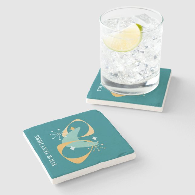 Add Your Name or Text Mid Century Abstract Stone Coaster (Side)