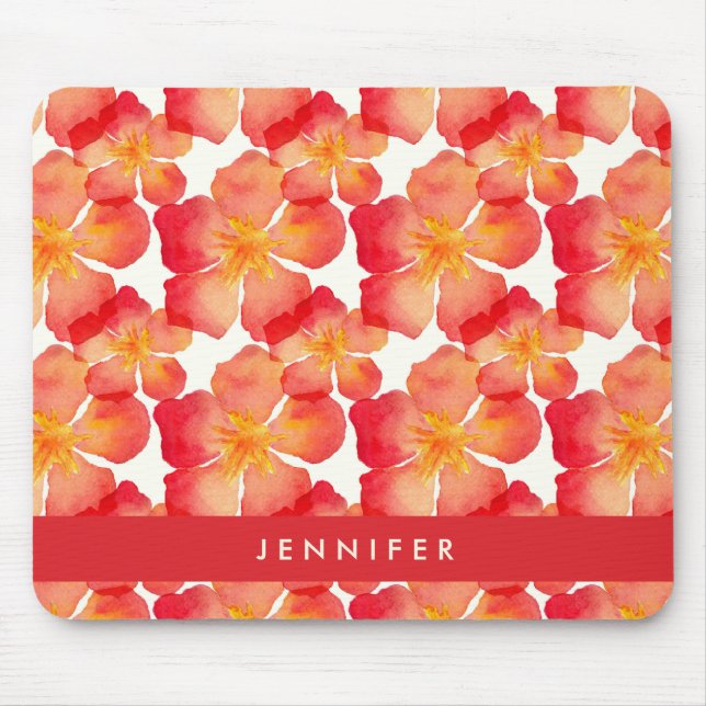 Add Your Name | Orange Oleander Floral Pattern Mouse Pad (Front)