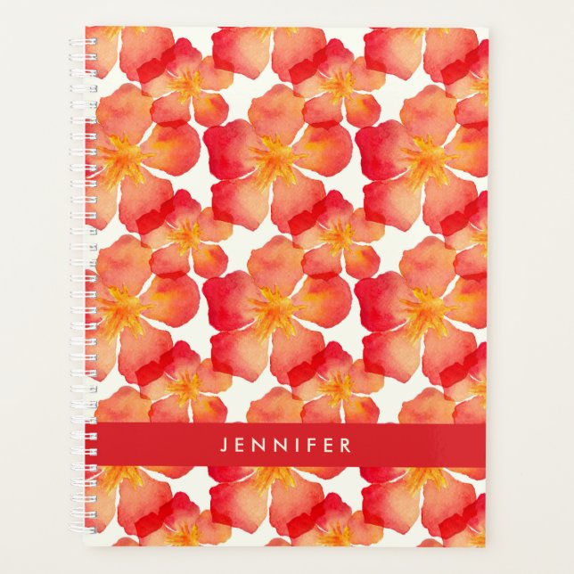 Add Your Name | Orange Oleander Floral Pattern Planner (Front)