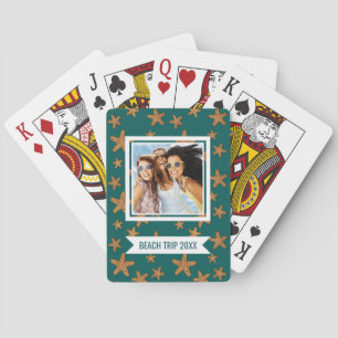 Add Your Name   Orange Starfish Pattern Poker Cards