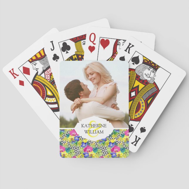 Add Your Name | Orchid Begonia And Palm Leaves Poker Cards (Back)