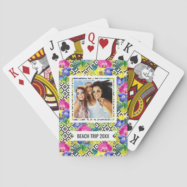Add Your Name | Orchid Begonia And Palm Leaves Poker Cards (Back)