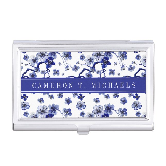 Add Your Name | Oriental Sakura Branch Pattern Business Card Case (Front)