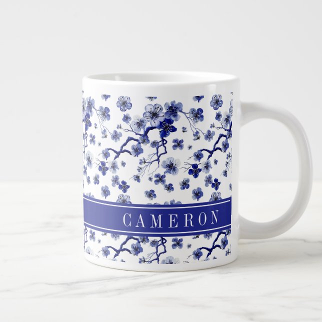 Add Your Name | Oriental Sakura Branch Pattern Giant Coffee Mug (Right)