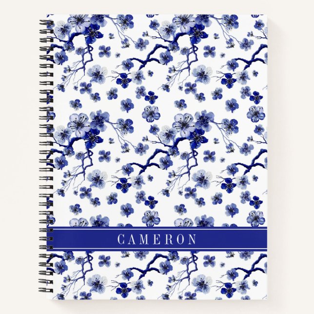 Add Your Name | Oriental Sakura Branch Pattern Notebook (Front)