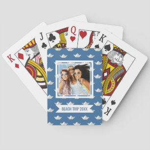 Add Your Name   Origami Boats On The Water Pattern Poker Cards