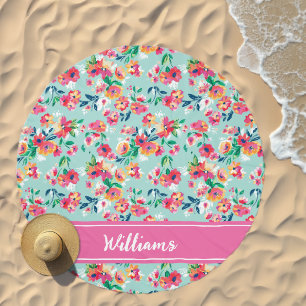 Add Your Name Painted Flowers Pattern Beach Towel