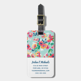 Add Your Name Painted Flowers Pattern Luggage Tag