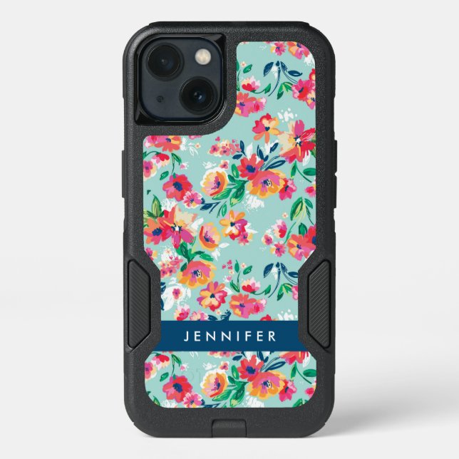 Add Your Name | Painted Flowers Pattern Otterbox iPhone Case (Back)