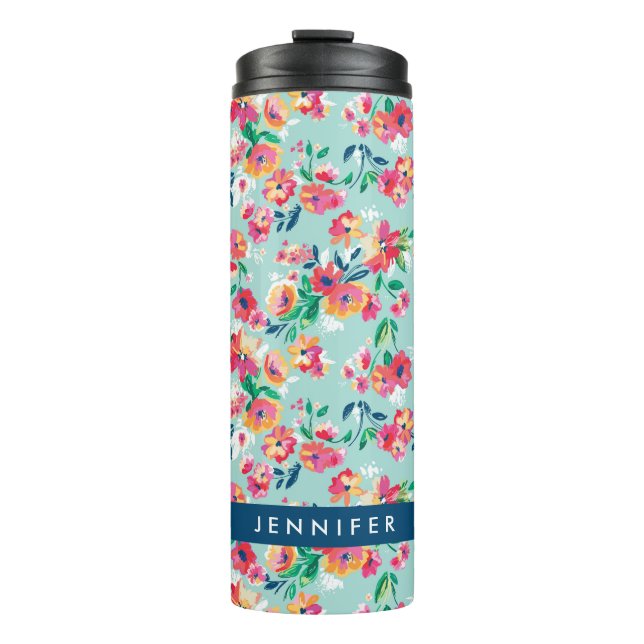 Add Your Name | Painted Flowers Pattern Thermal Tumbler (Front)
