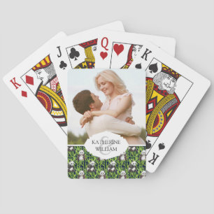 Add Your Name Panda With Bamboo Watercolor Patte Poker Cards