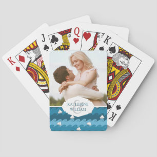 Add Your Name Paper Boats Pattern Poker Cards