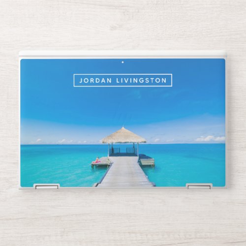 Add Your Name  Paradise Beach  Tropical Resort  HP Laptop Skin