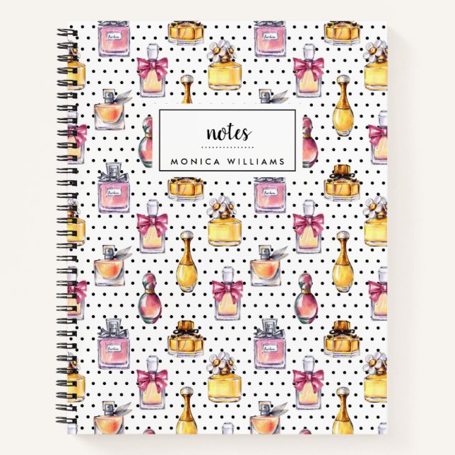 Add Your Name | Parfum Bottle Pattern Notebook (Front)