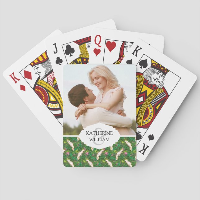 Add Your Name | Parrot Pattern With Palm Leaves Poker Cards (Back)