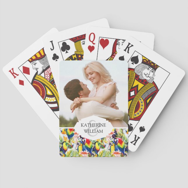 Add Your Name | Parrots And Palm Leaves Poker Cards (Back)