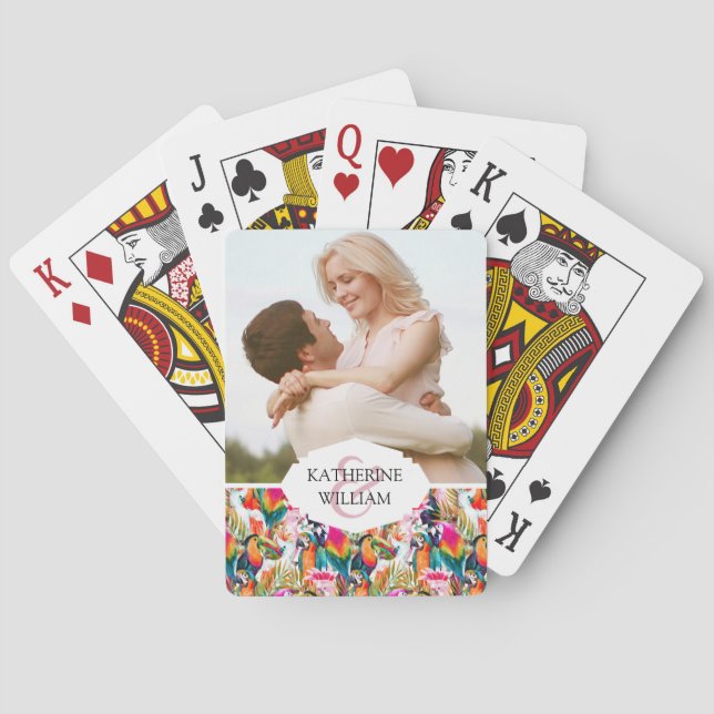 Add Your Name | Parrots & Palm Leaves Poker Cards (Back)
