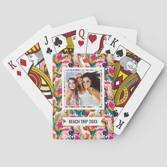 Add Your Name | Parrots & Palm Leaves Poker Cards (Back)